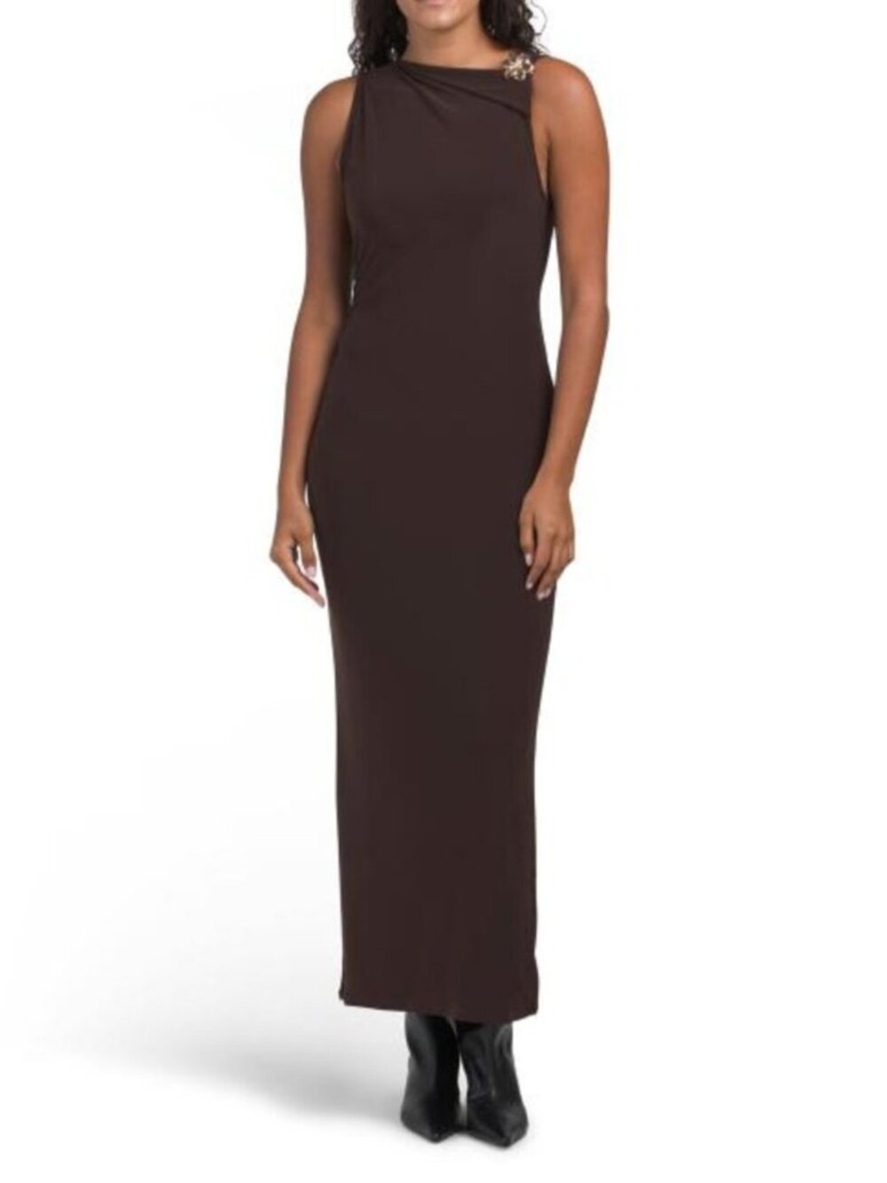TASH & SOPHIE Made In Usa Jersey Asymmetrical Neck Maxi Dress With Hardware